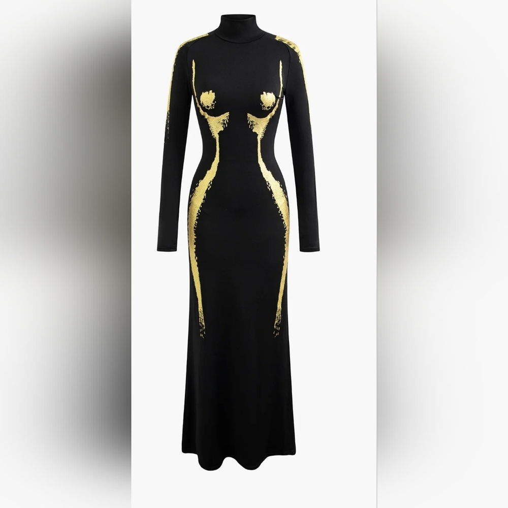 Elegant Black and Gold Women's Dress
